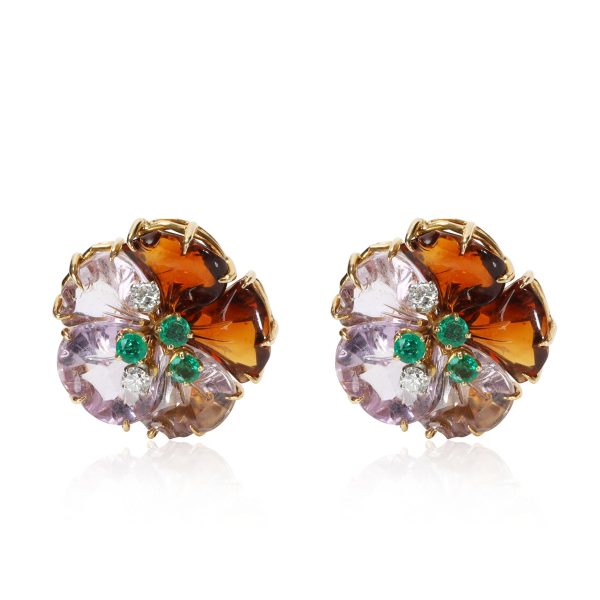 Boucheron Vintage Diamond Boucheron Vintage Diamond Emerald Amethyst Earrings in 18K Gold 032 CTW