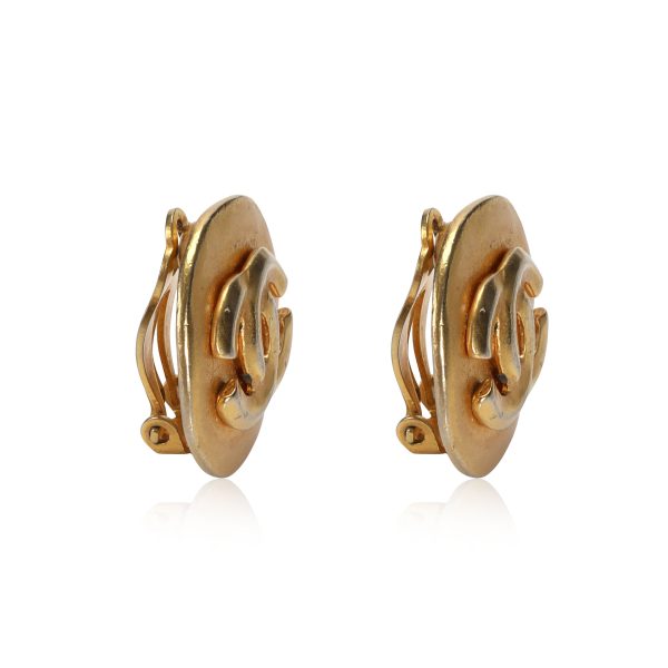 Gold Toned Chanel Spring 1996 CC Button Earrings Gold Toned