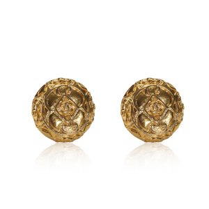 Chanel Vintage Gold Tone Button Earrings Cart