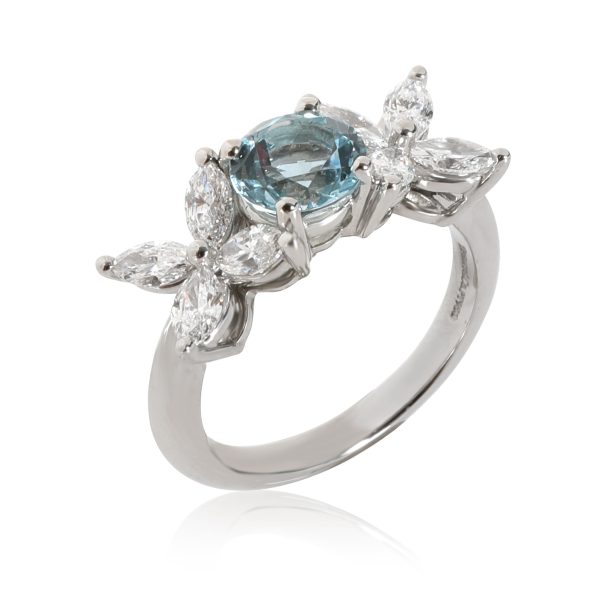 110467 pv Tiffany Co Victoria Aquamarine Diamond Ring in Platinum 091 CTW