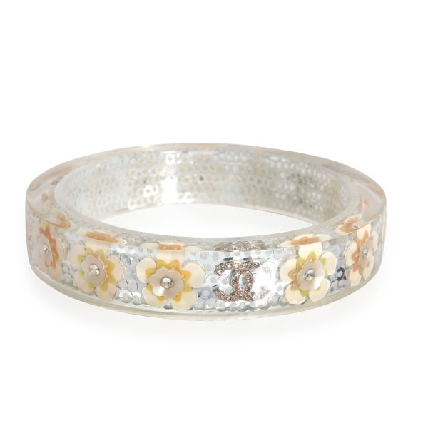 Chanel Lucite Crystal Sequin CC Bangle Chanel Lucite Crystal Sequin CC Bangle Yellow Ivory Flowers