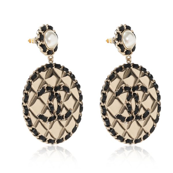 Pearl Tops Chanel Quilted Earrings Pearl Tops Black Silk Ribbon Detail