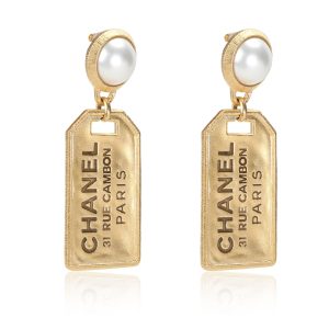 Chanel Tag Drop Earrings with Pearl Tops Louis Vuitton Neverfull MM Black