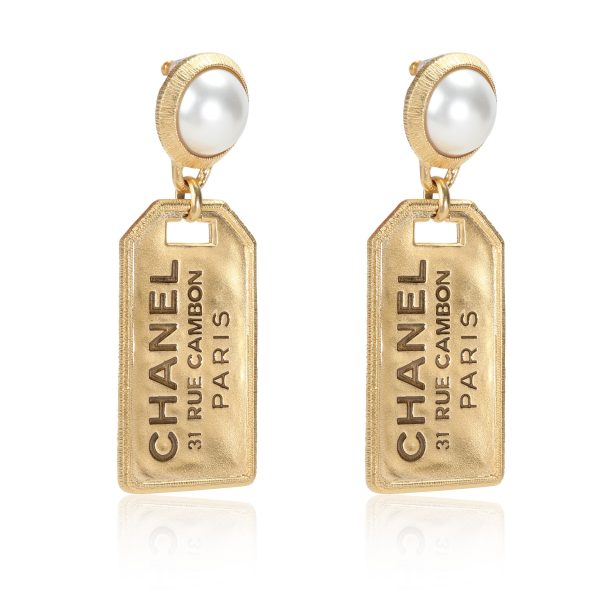 Chanel Tag Drop Earrings with Pearl Tops Chanel Tag Drop Earrings with Pearl Tops