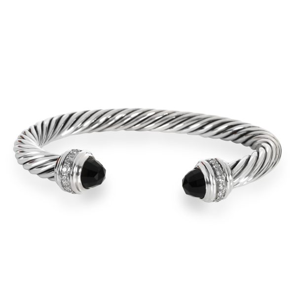 David Yurman Cable Onyx Diamond Bangle in Sterling Silver Black 041 CTW David Yurman Cable Onyx Diamond Bangle in Sterling Silver Black 041 CTW