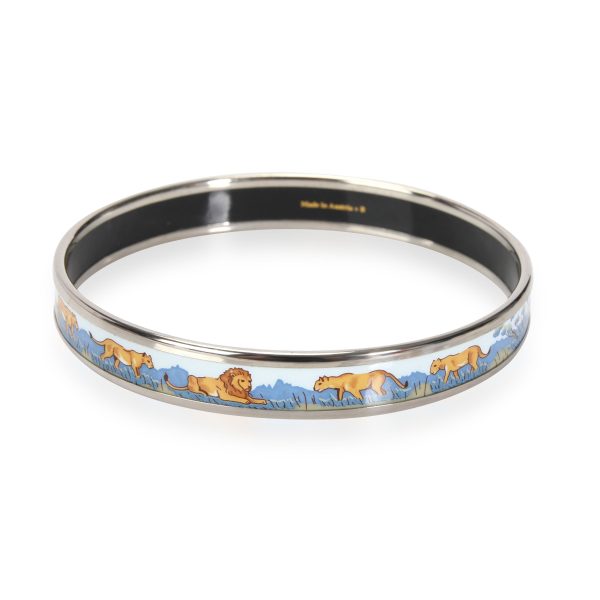 110850 bv 1cfd77ed a4b6 4f94 ac06 aa77d1027293 Hermes Blue Savannah Lion Wide Gold Plated Bangle