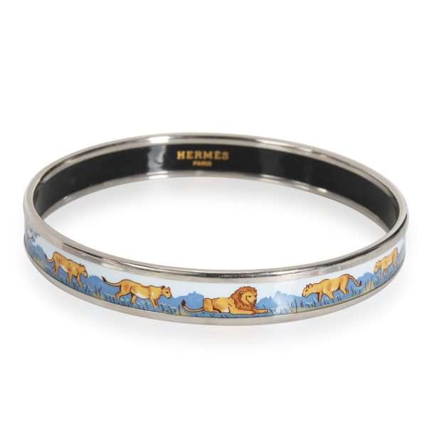 Hermes Blue Savannah Lion Wide Gold Plated Bangle Hermes Blue Savannah Lion Wide Gold Plated Bangle