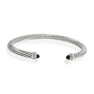 David Yurman Cable Onyx Diamond Cuff in Sterling Silver Black 008 CTW CAT2way Bag The Sixty Black