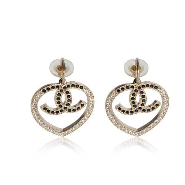 Chanel Strass Crystal Heart Shape Drop Earrings Chanel Strass Crystal Heart Shape Drop Earrings