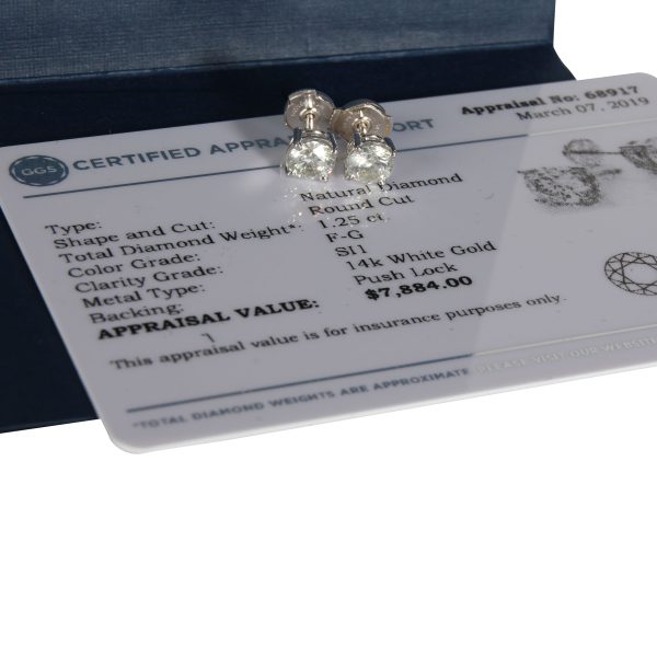 111080 box d9de6890 95fd 4f84 b5d6 534a950f65c4 Four Prong Diamond Stud Earring in 14K White Gold F G SI1 125 CTW