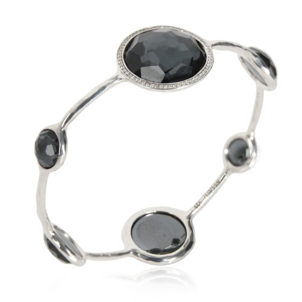 111170 pv Ippolita Stella Hematite Diamond Bangle in Sterling Silver 051 CTW