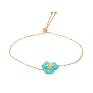 Amazonite Diamond Flower Bolo Bracelet in 18K Yellow Gold 002 CTW Cart