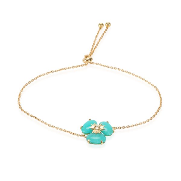 Amazonite Diamond Flower Bolo Bracelet in 18K Yellow Gold 002 CTW Amazonite Diamond Flower Bolo Bracelet in 18K Yellow Gold 002 CTW