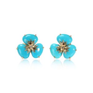 Turquoise Diamond Flower Earring in 18K Yellow Gold 002 CTW Prada Canapa Fabric 2WAY Handbag Pouch