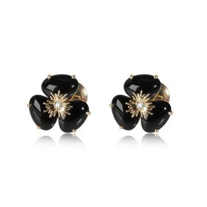 Black Quartz Diamond Flower Earring in 18K Yellow Gold 003 CTW Louis Vuitton Portefeuille Capucines Compact Folding Wallet Noir