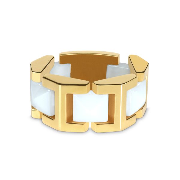 Versace White Ceramic Pyramids Flexible Ring in 18K Yellow Gold Versace White Ceramic Pyramids Flexible Ring in 18K Yellow Gold