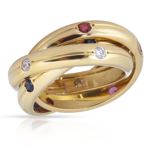 Yellow Gold Fashion Ring Cartier Trinity Diamond Sapphire Ruby Ring in 18K Yellow Gold 015 CTW