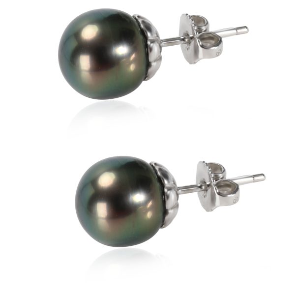 111365 sv Black Pearl Stud Earring in 18K White Gold 10 mm