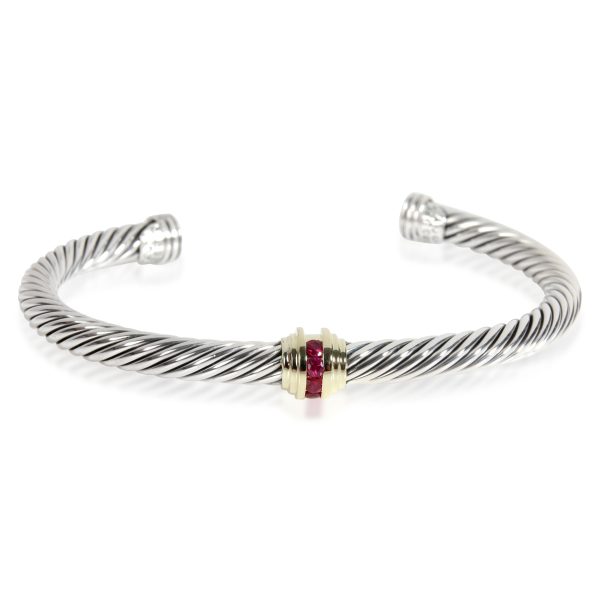 David Yurman Cable Rubelite Bangle in 14K Yellow GoldSterling Silver David Yurman Cable Rubelite Bangle in 14K Yellow GoldSterling Silver