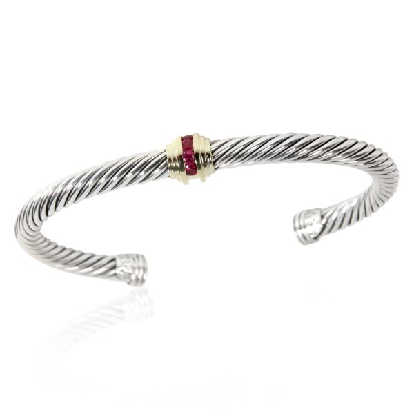 111369 pv David Yurman Cable Rubelite Bangle in 14K Yellow GoldSterling Silver