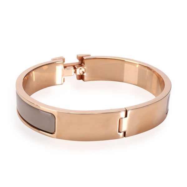 111394 bv Hermes Clic H Marron Glace Rose Gold Plated Enamel Bangle