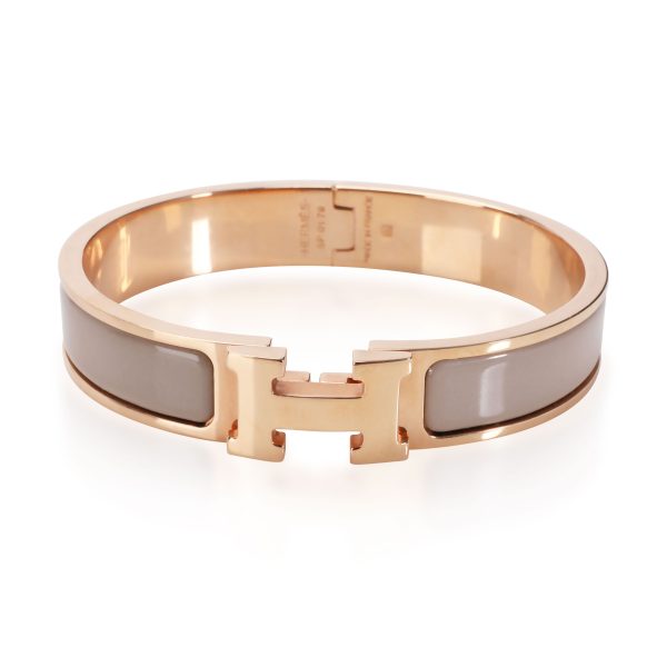 Hermes Clic H Marron Glace Rose Gold Plated Enamel Bangle Hermes Clic H Marron Glace Rose Gold Plated Enamel Bangle