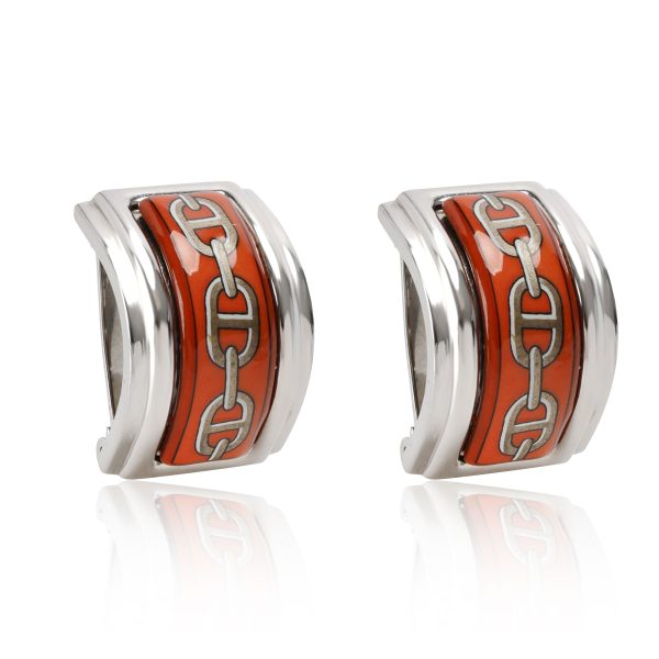 Hermes Orange Enamel Hermes Orange Enamel Chaine DAncre Clip on Earrings