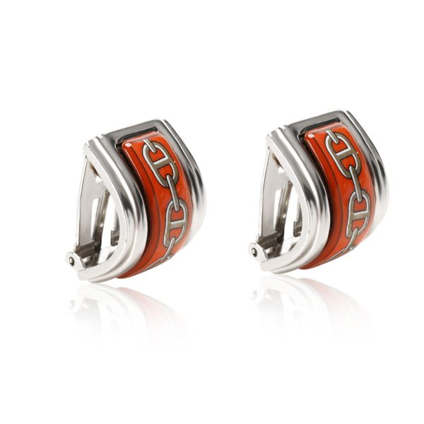 Chaine DAncre Clip on Earrings Hermes Orange Enamel Chaine DAncre Clip on Earrings