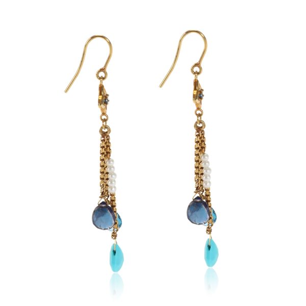 111400 sv David Yurman Bijoux Quatrefoil Turquoise Earring in 18K Yellow Gold