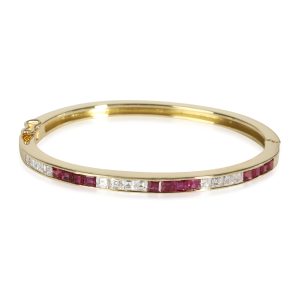 Vintage Channel Set Ruby Diamond Bangle in 18K Yellow Gold 12 CTW Prada Saffiano Metal Long Wallet Pass Case Orchidea