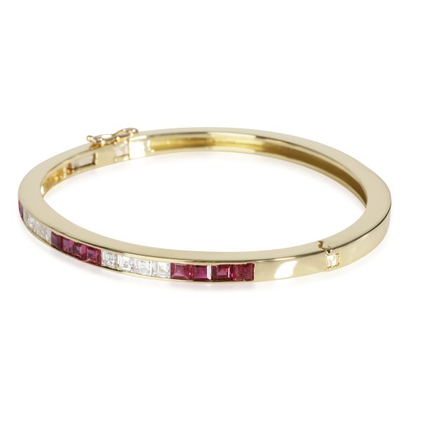 111408 sv e05071e3 82d4 476d 943a 87b02925eae3 Vintage Channel Set Ruby Diamond Bangle in 18K Yellow Gold 12 CTW