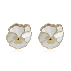 Tiffany Co Angela Cummings Mother of Pearl Inlaid Pansy Earrings 18K Gold Cart