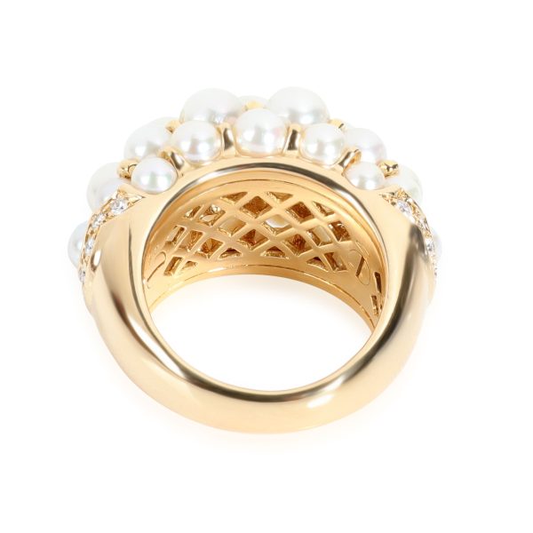 Yellow Gold Ring Cartier Pearl Diamond Domed Cocktail Ring in 18K Yellow Gold 035 CTW