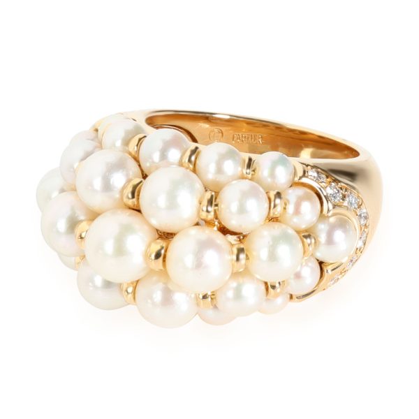 Rings Cartier Pearl Diamond Domed Cocktail Ring in 18K Yellow Gold 035 CTW