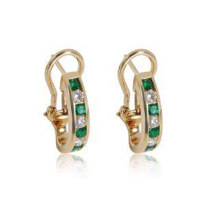 Tiffany Co Vintage Emerald Diamond Hoop Earring in 18K Yellow Gold 048 CTW Cart