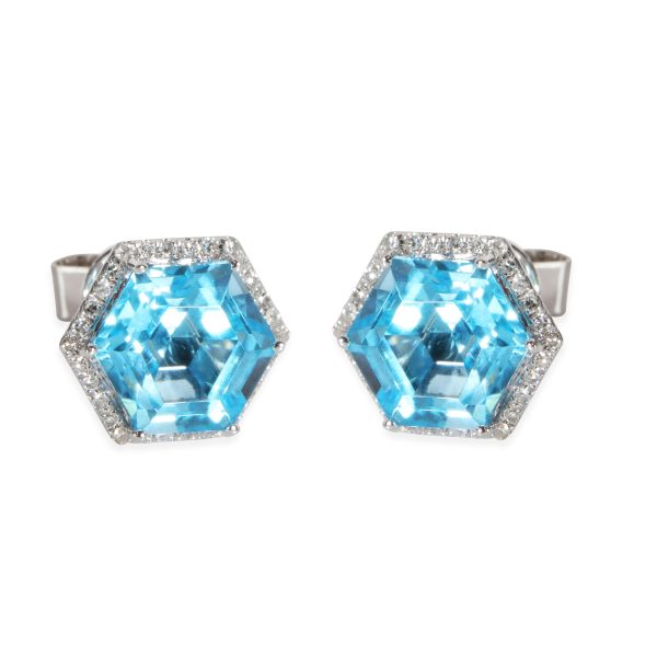 Effy Hexagon Blue Topaz Diamond Earring in 14K White Gold Blue 016 CTW Effy Hexagon Blue Topaz Diamond Earring in 14K White Gold Blue 016 CTW