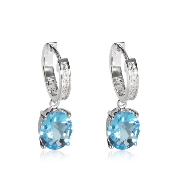 Effy Blue Topaz Diamond Huggie Drop Earring in 14K White Gold 007 CTW Effy Blue Topaz Diamond Huggie Drop Earring in 14K White Gold 007 CTW