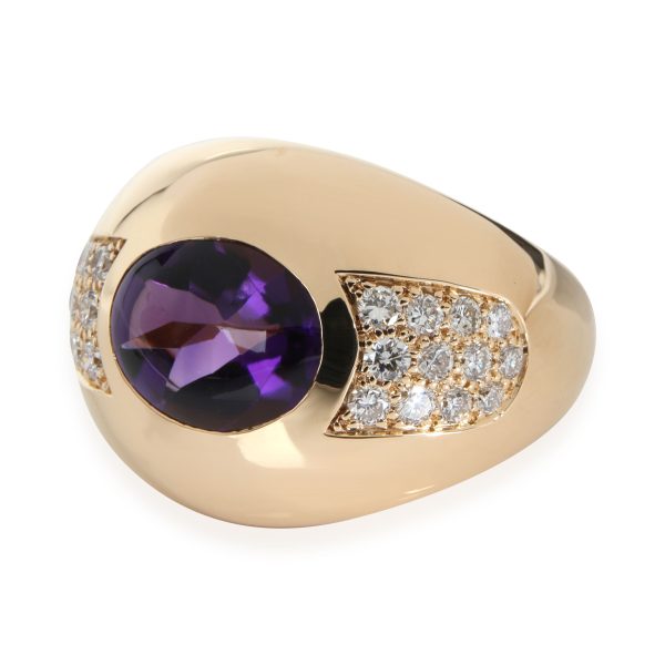 Ring Yellow Gold Mauboussin Amethyst Diamond Gypsy Ring 18K Yellow Gold 045 CTW