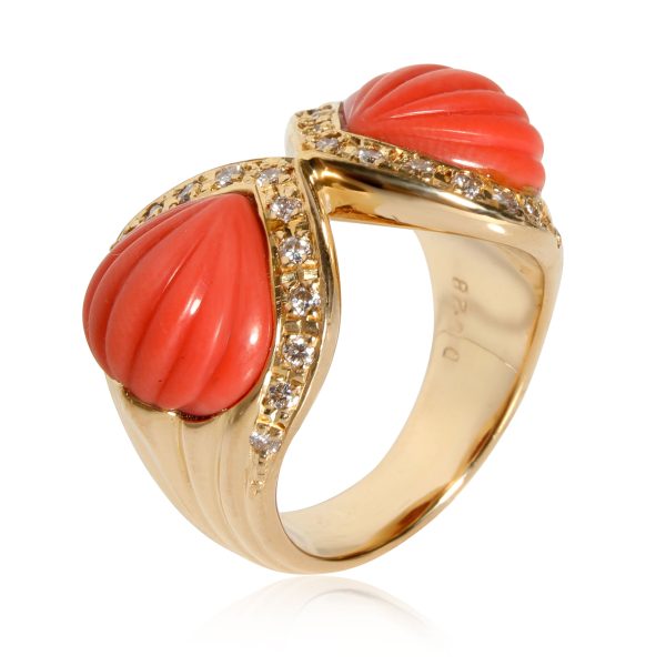 Yellow Gold Fashion Ring Coral Diamond Shell Ring in 18k Yellow Gold 028 CTW