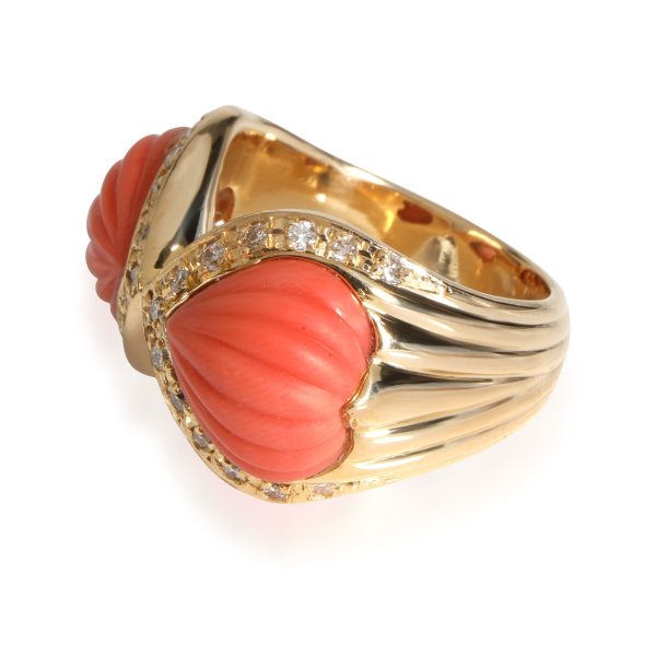 myGemma Coral Diamond Shell Ring in 18k Yellow Gold 028 CTW