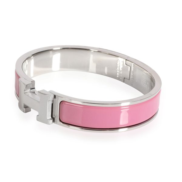 112194 sv c0cec373 8cc1 4b49 b5ec f3b312b68767 Hermès Clic H Rose Velours Palladium Plated Bangle