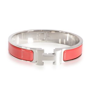 Hermes Clic H Rouge Corail Palladium Plated Bracelet Size PM Louis Vuitton Alma Monogram Handbag Brown