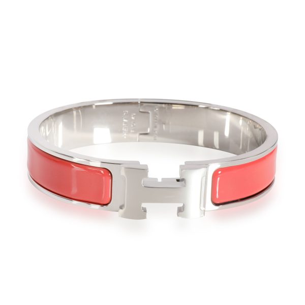 Hermes Clic H Rouge Corail Palladium Plated Bracelet Size PM Hermes Clic H Rouge Corail Palladium Plated Bracelet Size PM