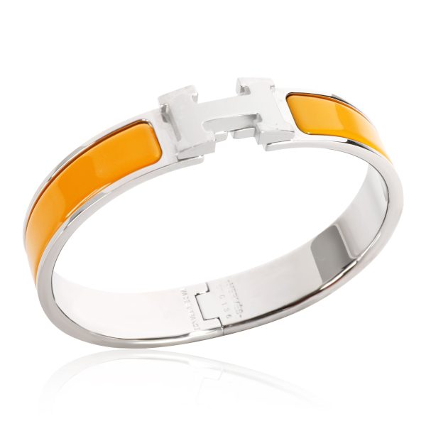 112199 av Hermes Clic H Jaune Madras Palladium Plated Bangle Size GM