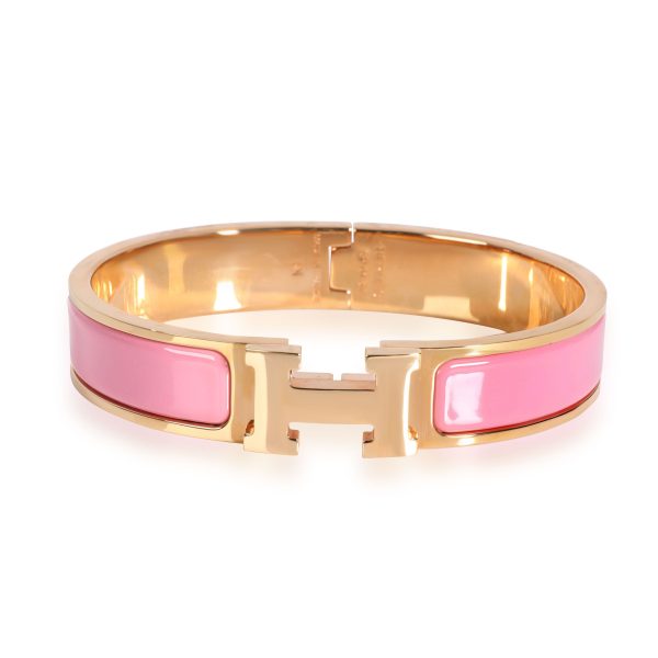 Hermès Clic H Rose Flamingo Rose Gold Plated Bangle Size GM Hermès Clic H Rose Flamingo Rose Gold Plated Bangle Size GM