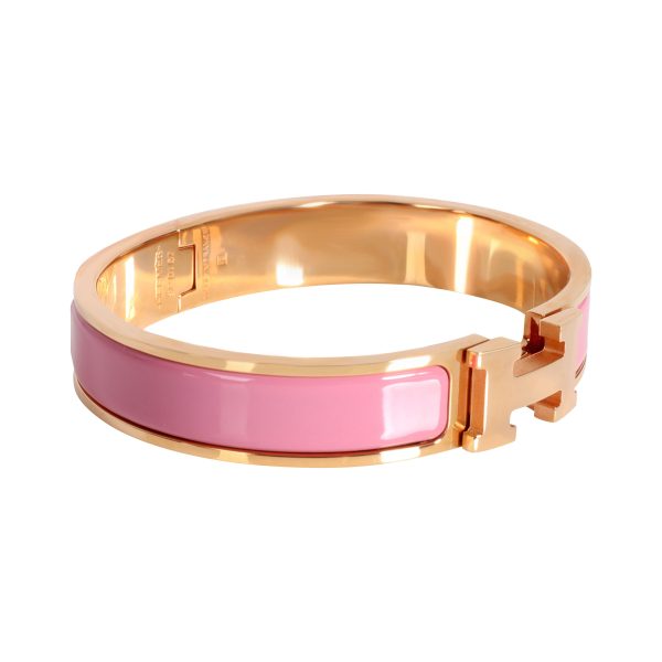 112206 sv Hermès Clic H Rose Flamingo Rose Gold Plated Bangle Size GM