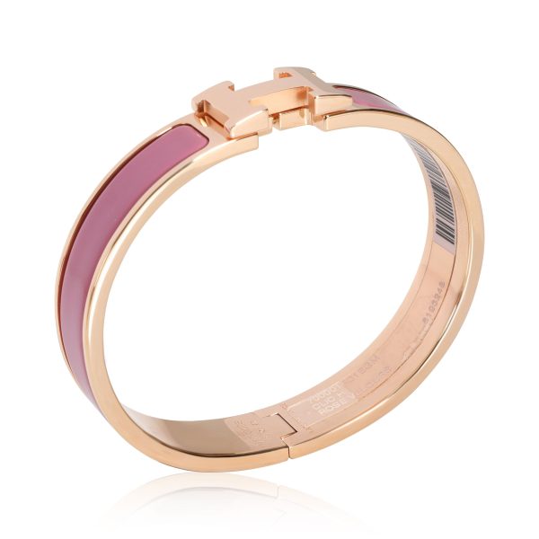 112207 pv 6eac529d a461 4148 a81c 9e978ac0ddea Hermes Clic H Rose Velours Rose Gold Plated Bracelet Size GM