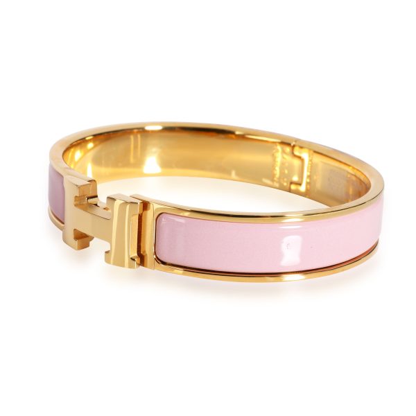 112209 sv Hermes Clic H Rose Nacarat Gold Plated Bracelet Size GM