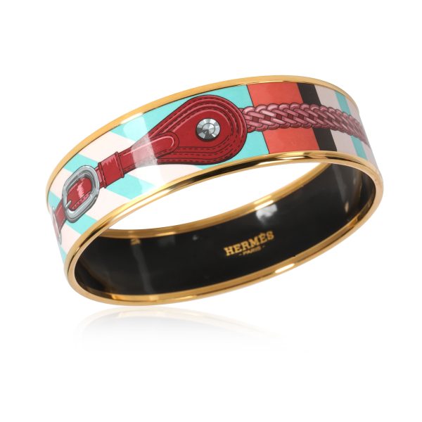 112212 av e86e37dd 6767 4b58 b220 90fbcb206419 Hermes Rose Couture Coaching Gold Plated Enamel Bangle