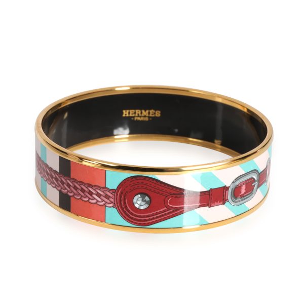 Hermes Rose Couture Coaching Gold Plated Enamel Bangle Hermes Rose Couture Coaching Gold Plated Enamel Bangle